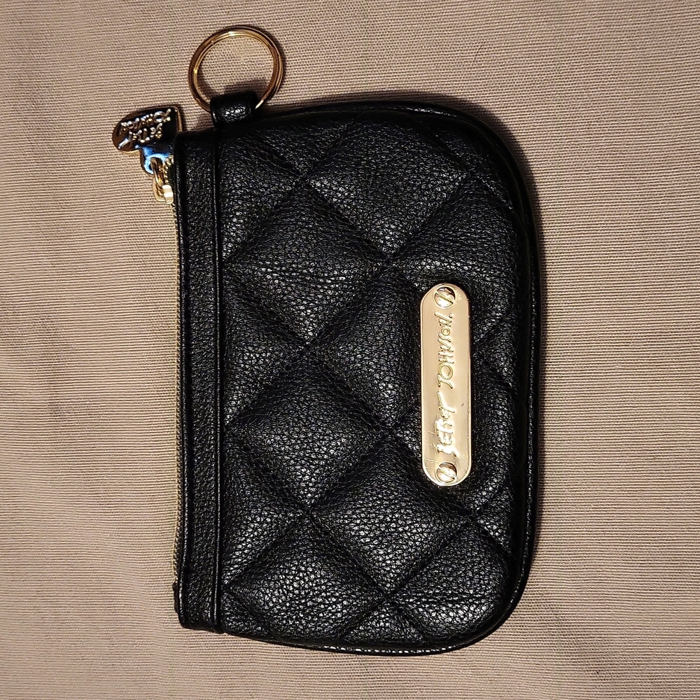 Betsey Johnson Black Quilted Clutch  Wristlet or Wallet with Gold Hearts